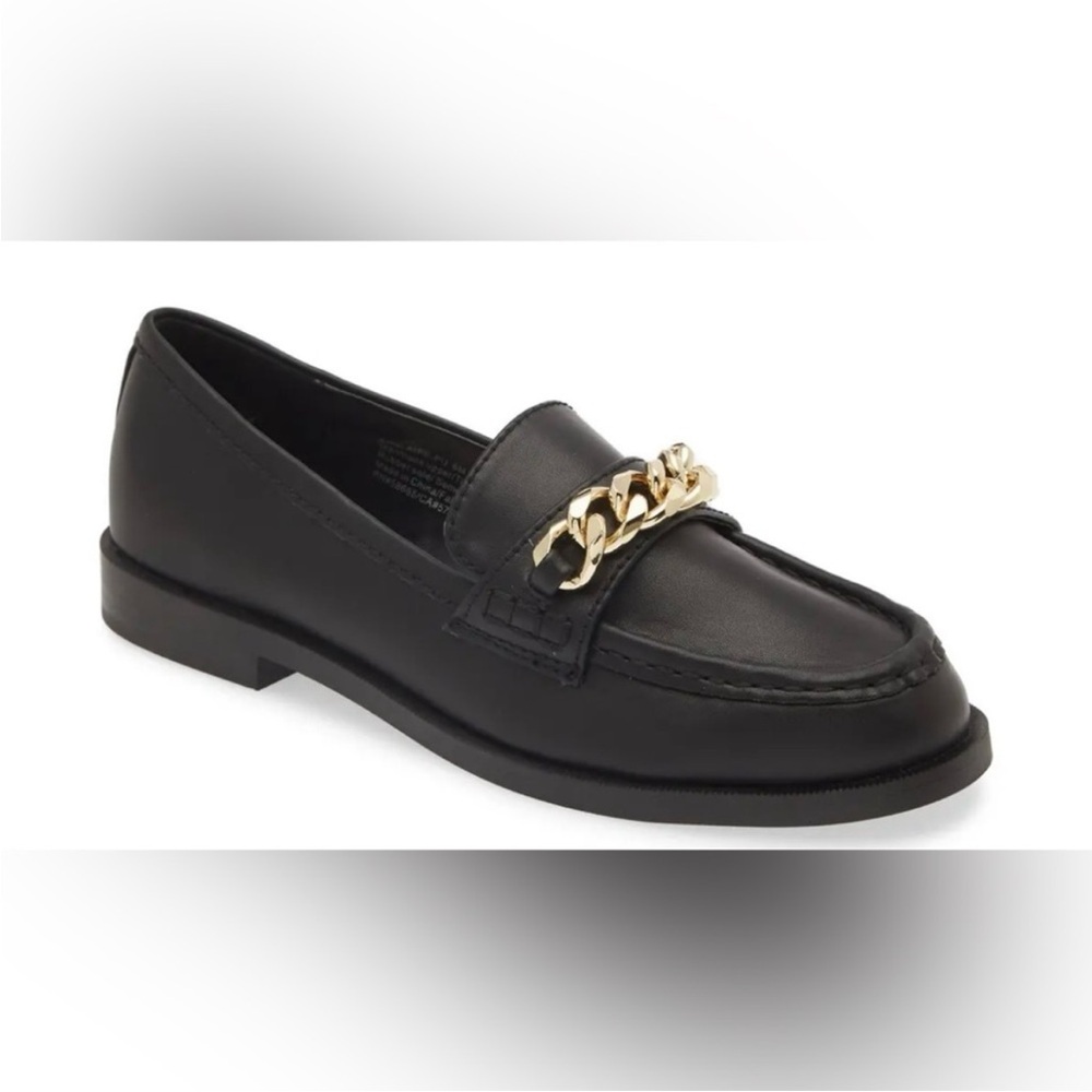 BP Black Gold Chain Leather Loafer Size 6.5